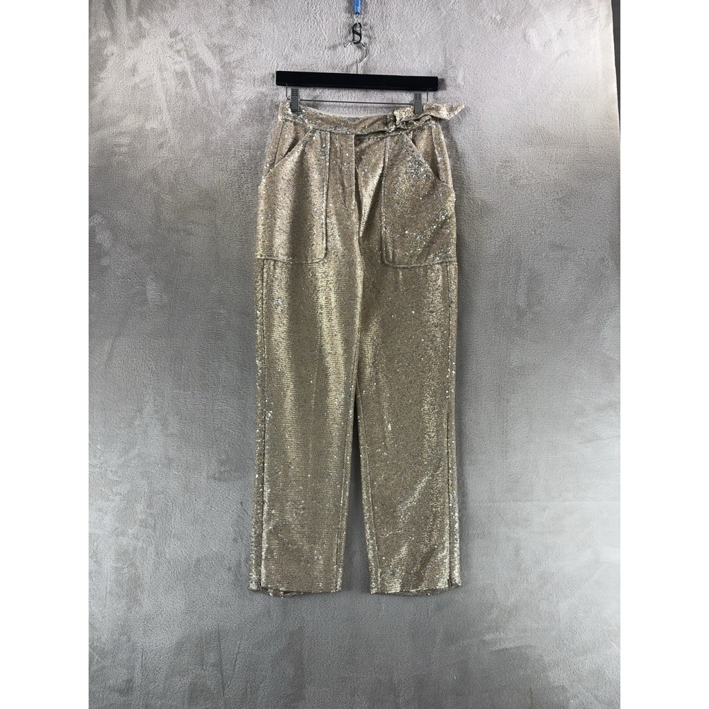 JONATHAN SIMKHAI Sequin Trousers Pants Womens Size 2 Gold‎ High Rise Glam